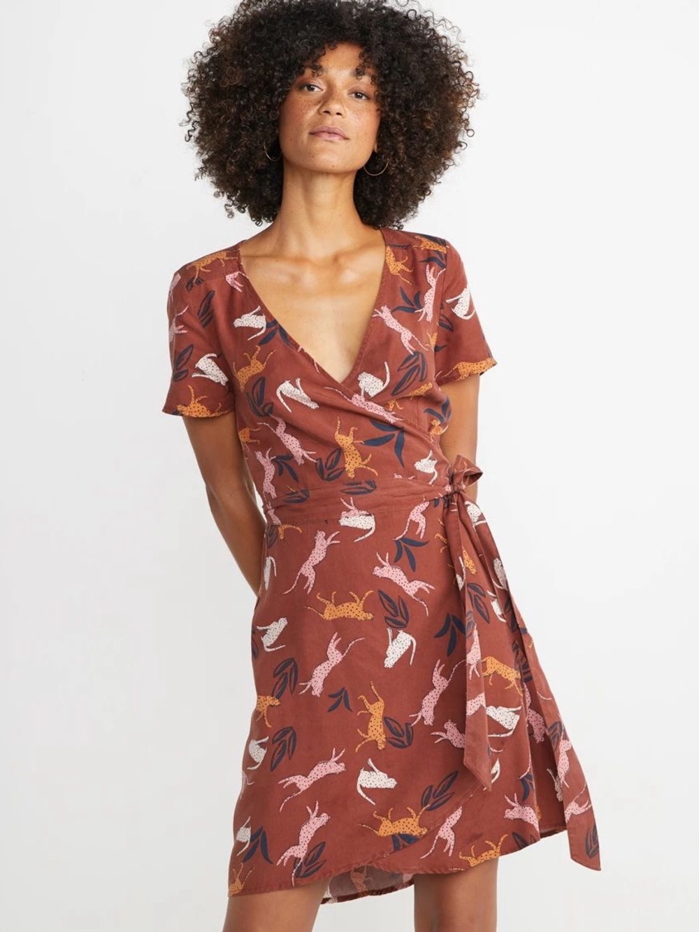 Marine Layer Leonora Cheetah Cat Print Wrap Mini Dress